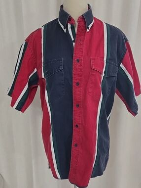 Vintage Wrangler Short Sleeve Striped Button Up Size 15